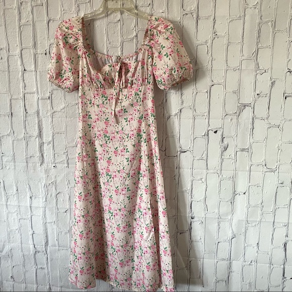 BOHEMIAN STYLE FLORAL PRINT SLIT SIZE MIDI DRESS - Picture 11 of 14